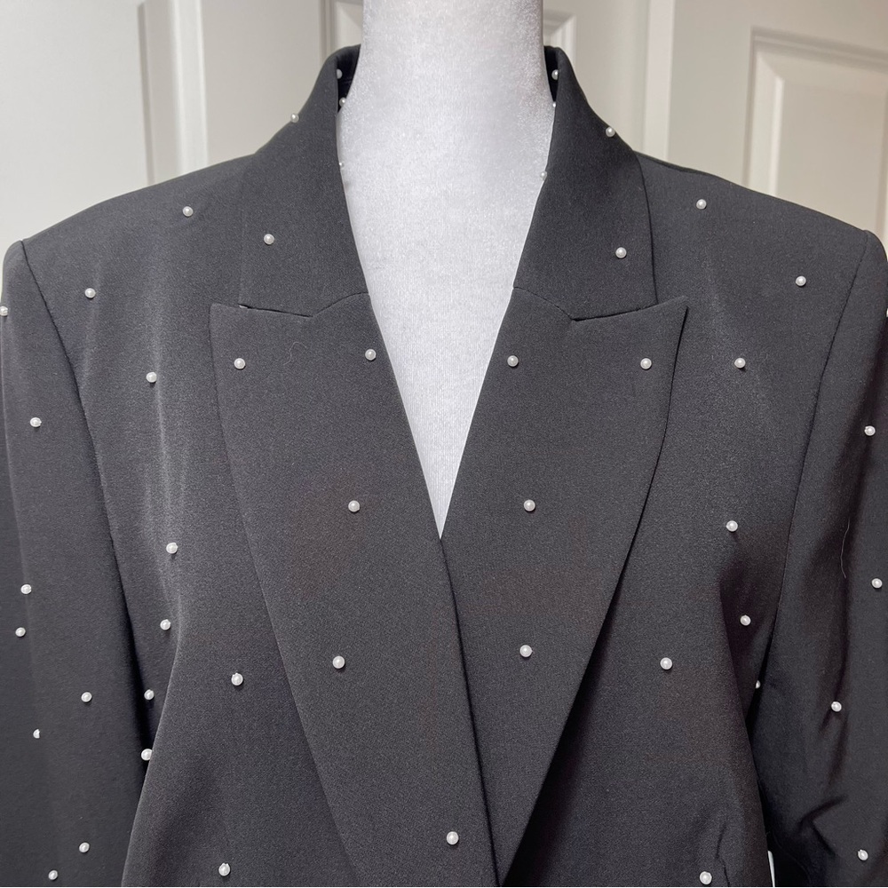 NWT Karl Lagerfeld Paris Pearl Embellished Black Blazer Single Button 14 - Picture 3 of 16